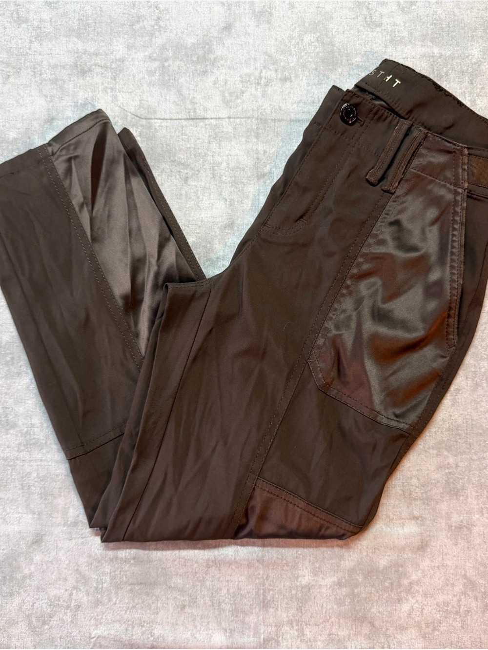 White House Black Market Women's Brown Satin Trim Straight Leg Pants Size 2